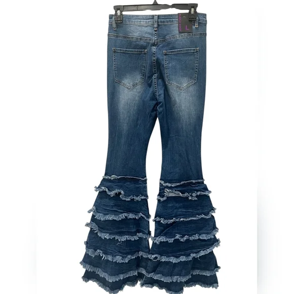 Frayed Hem Distressed Wide Leg Jeans - Picture 4 of 5